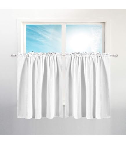 34" Wide Textured Cafe Curtains - Light Filtering Rod Pocket Style, Set Of 2 Panels