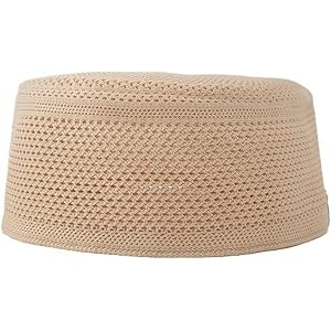 ENFONG Knitted Cotton Turban Hat for Men Breathable Kufi Hat Ramazan Hijabs Caps Arabian Skull Hat Beige