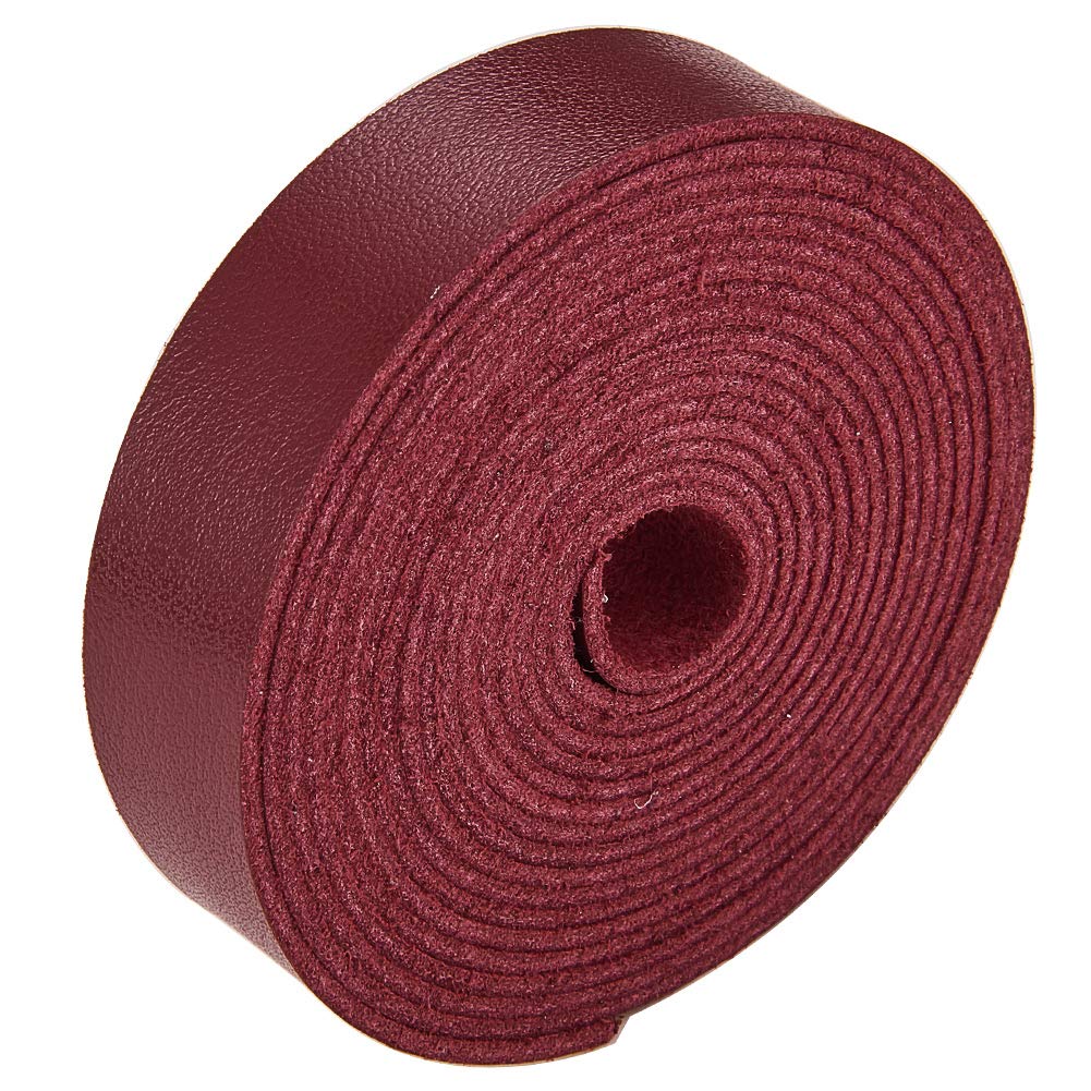 GORGECRAFT 15mm Wide Leather Strap 78 Inches Long Lychee Pattern Leather Strips Single Side Dark Red Imitation Flat Leather Cord for DIY Craft Pet Collars Belts Handles Straps Bracelet Jewelry Making