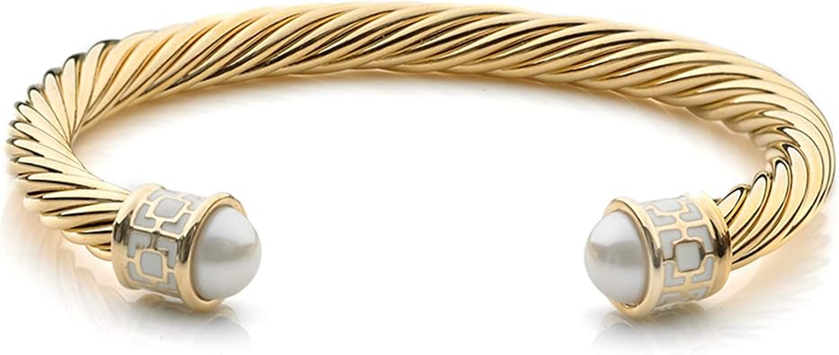 Halcyon Days Maya Torque Ivory & Gold Bangle #BRMAY05TWG