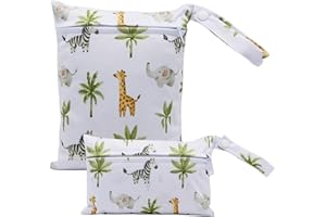 SMARBORE 2 Pack Cute Little Wet Dry Bags for Baby Diapers & Breast Pump Parts, Waterproof Reusable Wet Bag with Handle, Beach Pool Gym Bag Stroller Yoga Toiletries Daycare Organizer, 7.9"*9.8"/5.9"*8.9"