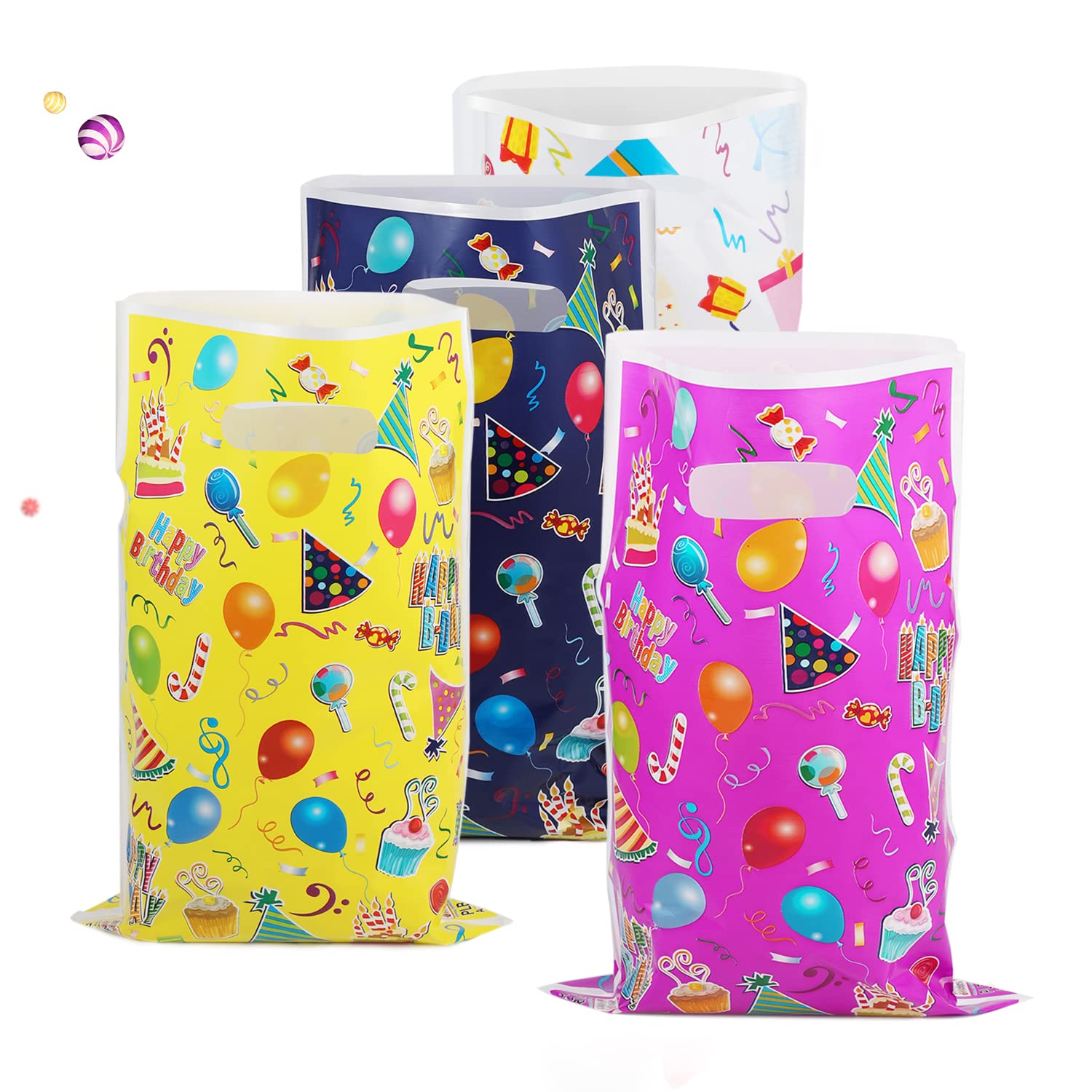 SAVITA 40pcs Birthday Goodie Candy Bags, Cute Small Party Favor Bags for Kids, Plastic Party Treat Bags for Kids Birthday, Candy, Cookie (4 Styles)
