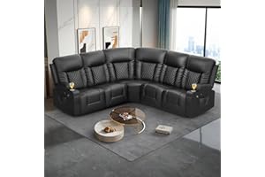 FURNIMAT Reclining Sectional Sofa Set for Home Theater Seating, 5 Seater L Shaped Sectional Reliner Couch with USB Ports, Cup Holders, Insert Pockets, 150° Adjustable Recliner for Living Room, Black