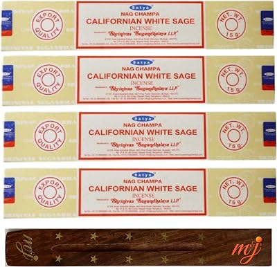 M & J Satya Nag Champa Californian White Sage Incense Sticks 4 Pack