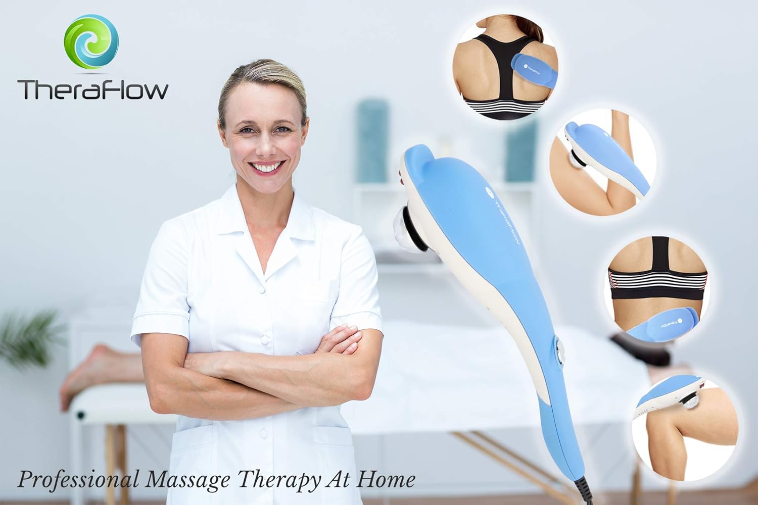 TheraFlow Handheld Deep Tissue Percussion Massager. Muscles, Back, Body, Neck, Foot, Shoulder, Scalp, Head. Trigger Point Pain Relief, Relaxation. Attachments for Acupoint, Shiatsu, Kneading. Gift: Health & Personal Care