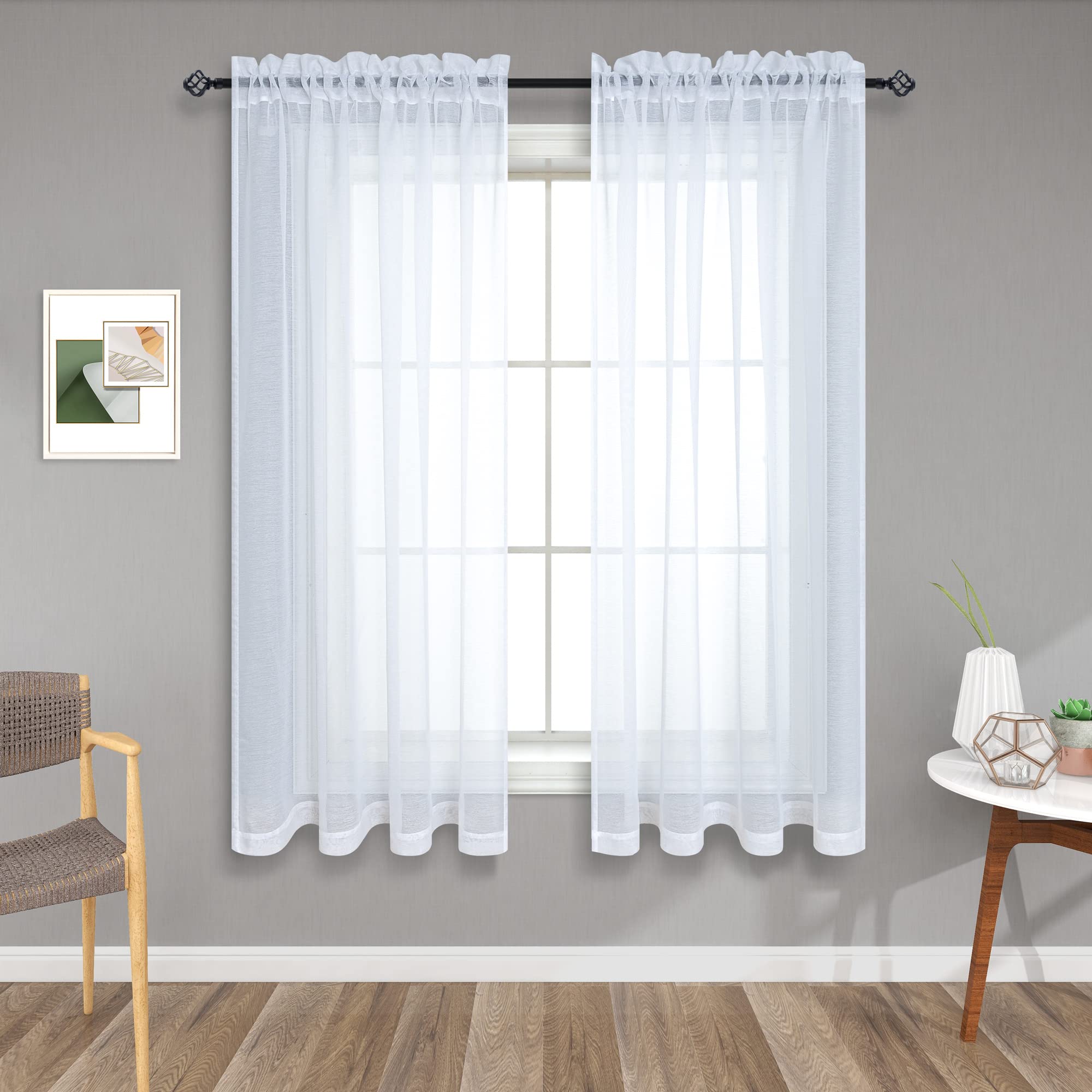 Pitalk 45 Inch Length Sheer Curtains White for Bathroom Windows 2 Panels Set Rod Pocket Small Transparent Short Curtains for Bedroom Kitchen 52x45 Inches Long