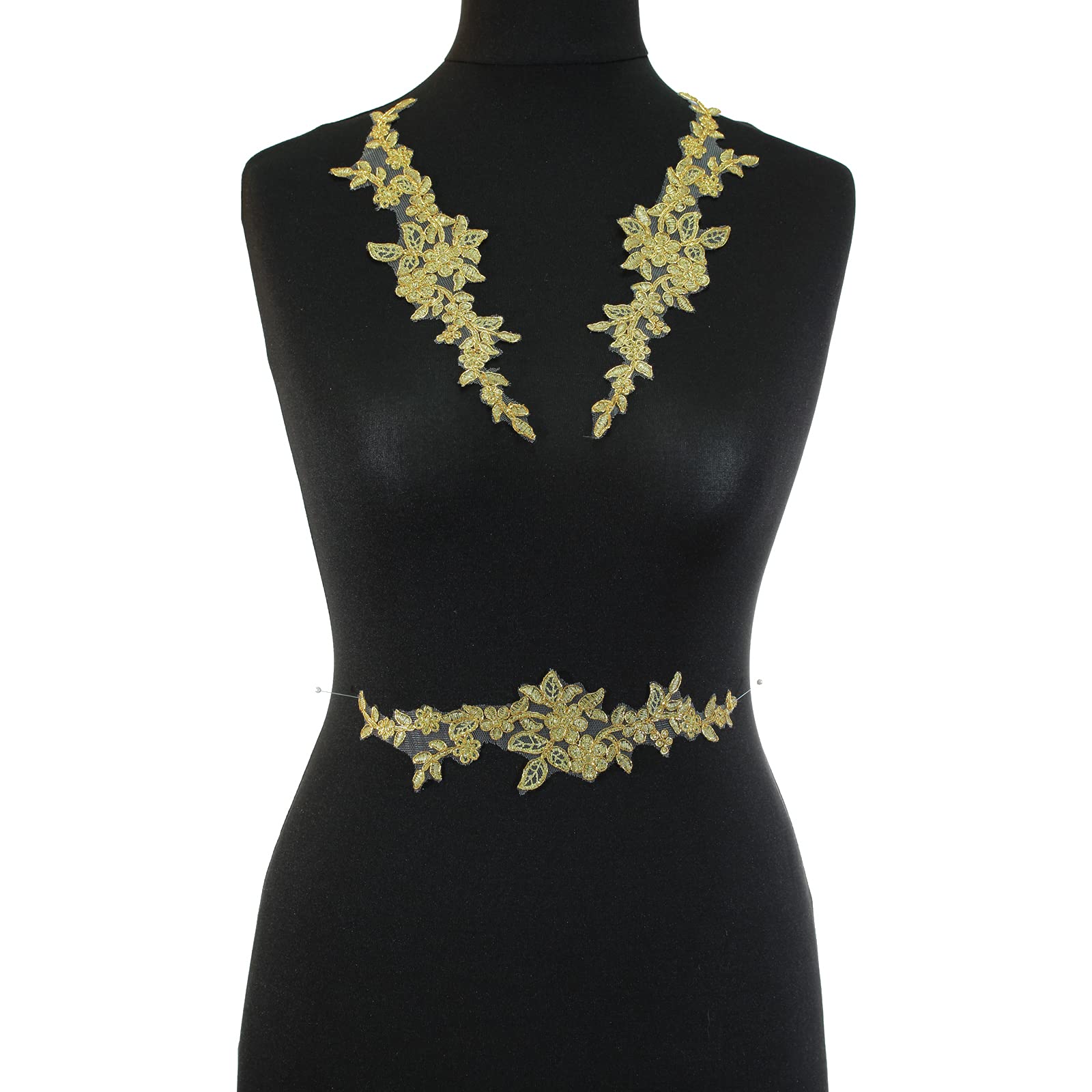 4 x Pieces Corded Lace Applique Wedding Motif Sew On #30 A (Metallic Gold) — image 1