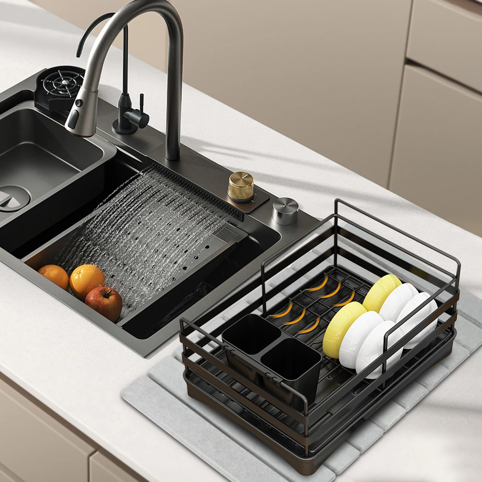 Large Stone Dish Drying Mat for Kitchen Counter, Eco-friendly, Instant Drying Pad,Diatomaceous Earth Water Absorbing Mat, Foldable and Super Absorbent Dish Drying Stone Mat, 24