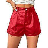 Avanova Women Faux Leather High Waisted Shorts Pleated Casual Summer Shorts