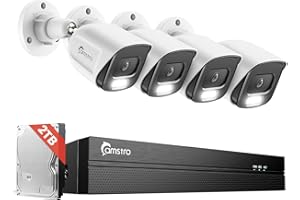 CAMSTRO 4Pcs 5MP PoE Security Camera System with 4K 8CH NVR, 2TB HDD, AI Human/Vehicle/Pet/Parcel Detection, 100ft Night Vision, H.265+, IP67 Metal Cameras, 24/7 Recording & Remote Access- White