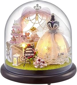 AUNMAS DIY Handcraft Buildings Wedding Dress Dollhouse Wedding Ceremony Mini House Kit with LED Lights and Glass Cover Home Decoration Gift(1#)