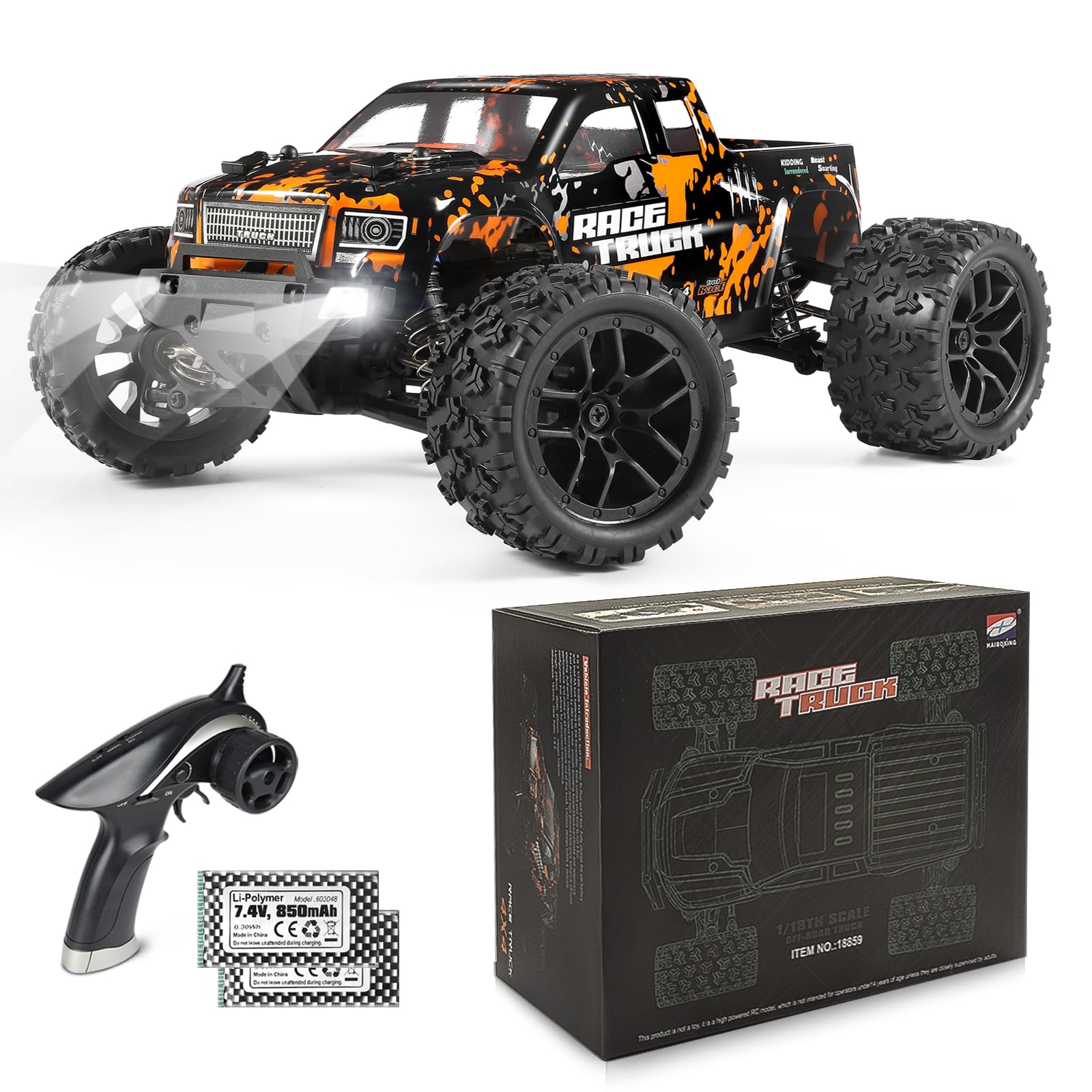 HAIBOXING 1:18 Scale RC Monster Truck 18859 36km/h Speed 4X4 Off Road Remote Control Truck,Waterproof Electric Powered RC Cars All Terrain Toys Vehicles with 2 Batteries,Xmas Gifts for Kid and Adults