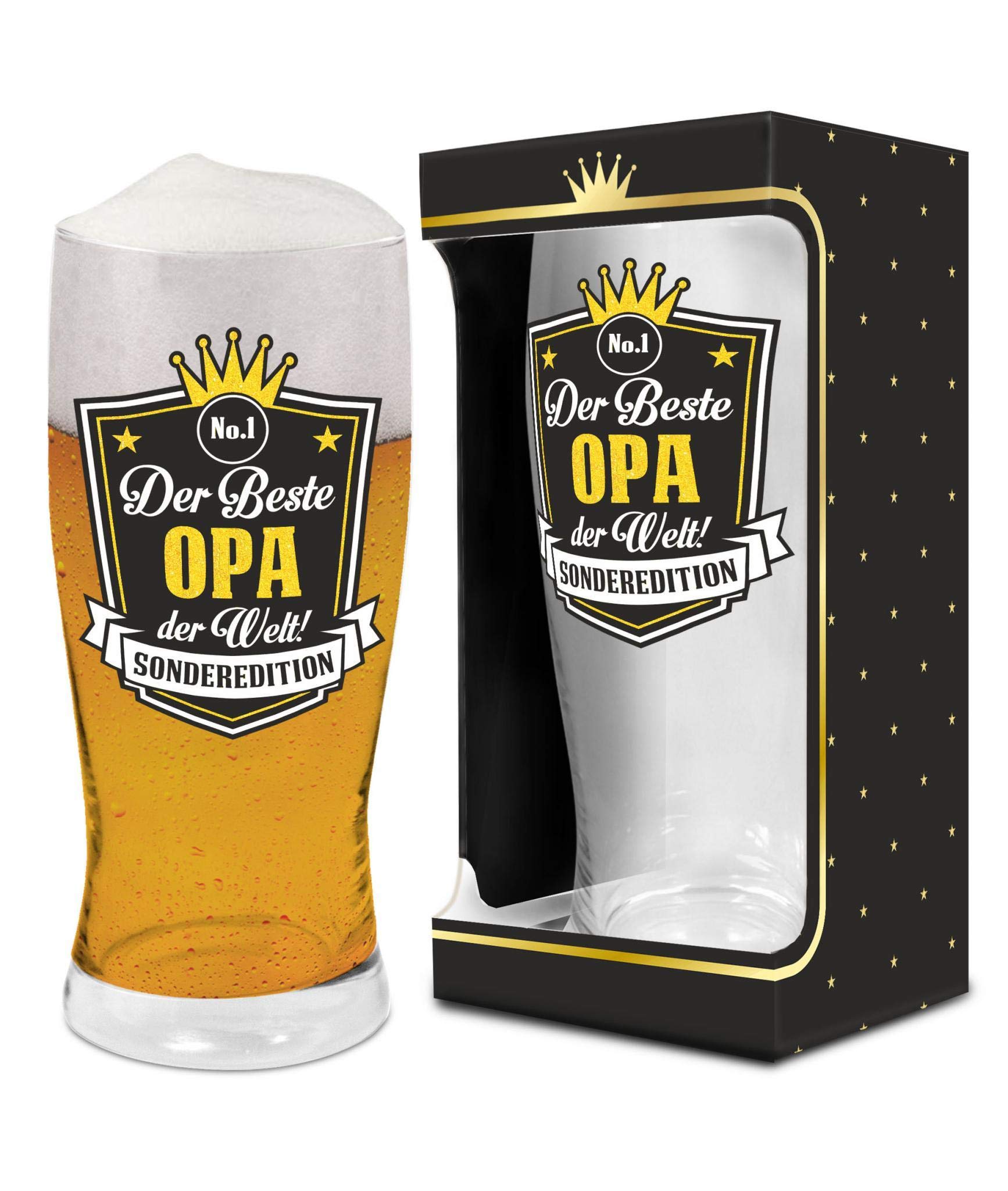 Abc Casa Grandpa Beer Glass 0.5 L for Birthday, Anniversary, Name Day, Valentine's Day, Father's Day, in Gift Box - Inscription der Beste Opa der Welt, Special Edition - Gift Idea for Grandad