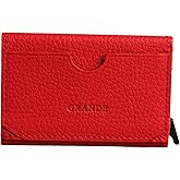 grande 760 Genuine Leather Pop Up RFID Blocking Card Holder Slim Minimalist Metal Card Case Small Wallet for Men and Women - Red