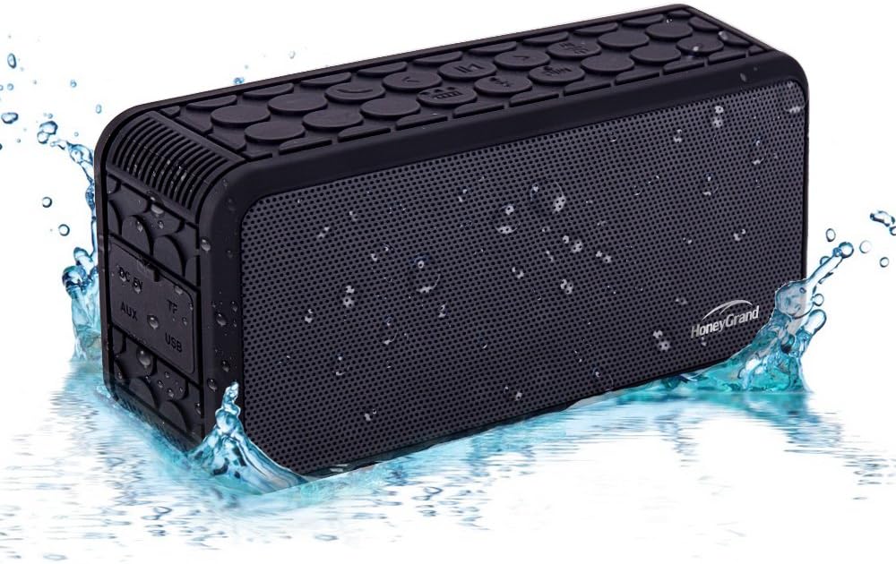 HoneyGrand Waterproof Speaker IPX7 Bluetooth Portable Wireless Speakers for Shower Swim Surfing 10W Black
