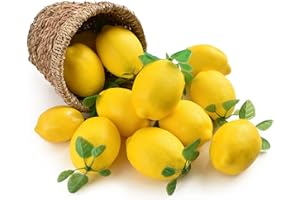HAIOPS 12 Pcs 3.7"x2.6" Artificial Lemons with Leaves Lifelike Lemons Fruit Fake Lemon Fruit Decor for Home Kitchen Table Cabinet Decoration