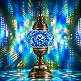 Mozaist Turkish Mosaic Lamp, Moroccan Stained Glass Table Lamp (Blue) | Handmade in T&uuml;rkiye, Colorful Light Reflections, LED Bulb Included