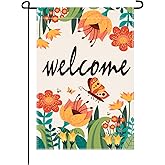 Spring Summer Floral Welcome Garden Flag, Seasonal Welcome Yard Outdoor Flag Double Sided Burlap 12x18 Inch Spring Garden Flag