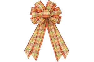 ON-AIRSTORE Large Fall Wreath Bows Thanksgiving Fall Bows Orange Buffalo Burlap Bows for Wreaths, Fall Ribbon Bows Tree Topper Bows for Thanksgiving Home Indoor Outdoor Decoration Wreath Ornament Supplies
