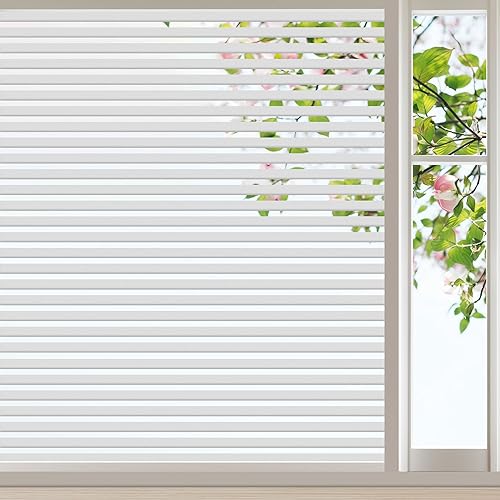 Linarun Window Film Privacy 44.5x400 Privacy Film for Glass Windows Stripe Pattern Frosted Window Film No Glue Static Cling Privacy Window Film for Office Home Kitchens