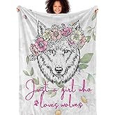 InnoBeta Wolf Blanket - Just A Girl Who Loves Wolves, Gift for Women, Kids - Throw Blanket for Bed, Couch - Grey