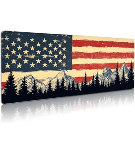 Large Gaming Mouse Pad With Bald Eagle American Flag - 35.4x15.7 Inch Non-Slip Desk Mat