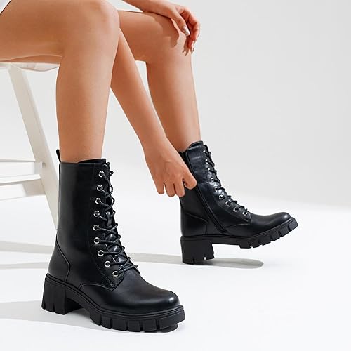 Leather Boots Womens Combat Boots Size Vepose Women's Black