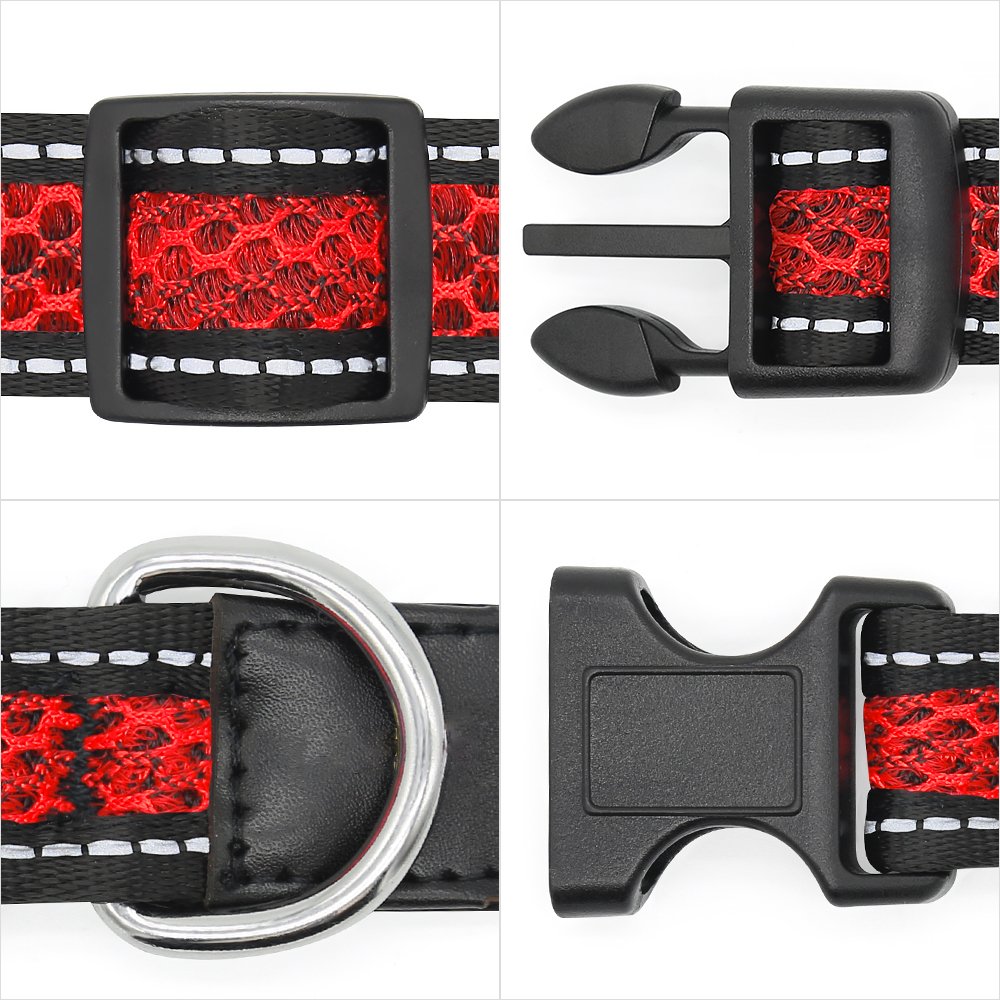 Reflective Dog Collar, Adjustable Waterproof Soft Mesh Fabric Pet Collars for Small, Medium, Large Dogs (M, RED)