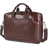 Augus Leather Laptop Briefcase for Men,Waterproof Travel Messenger Duffle Bags 15.6 Inch Laptop Bag
