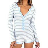 REVETRO Women's 2026 Spring Sexy V Neck Long Sleeve Shorts Romper Y2k One Piece Jumpsuit Bodycon Pajama Set Gym Bodysuit