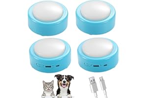 Topodome Talking Buttons for Cats and Dogs, Set of 4 Blue Rechargeable Buttons with Voice Recording for Pet Communication, Lo