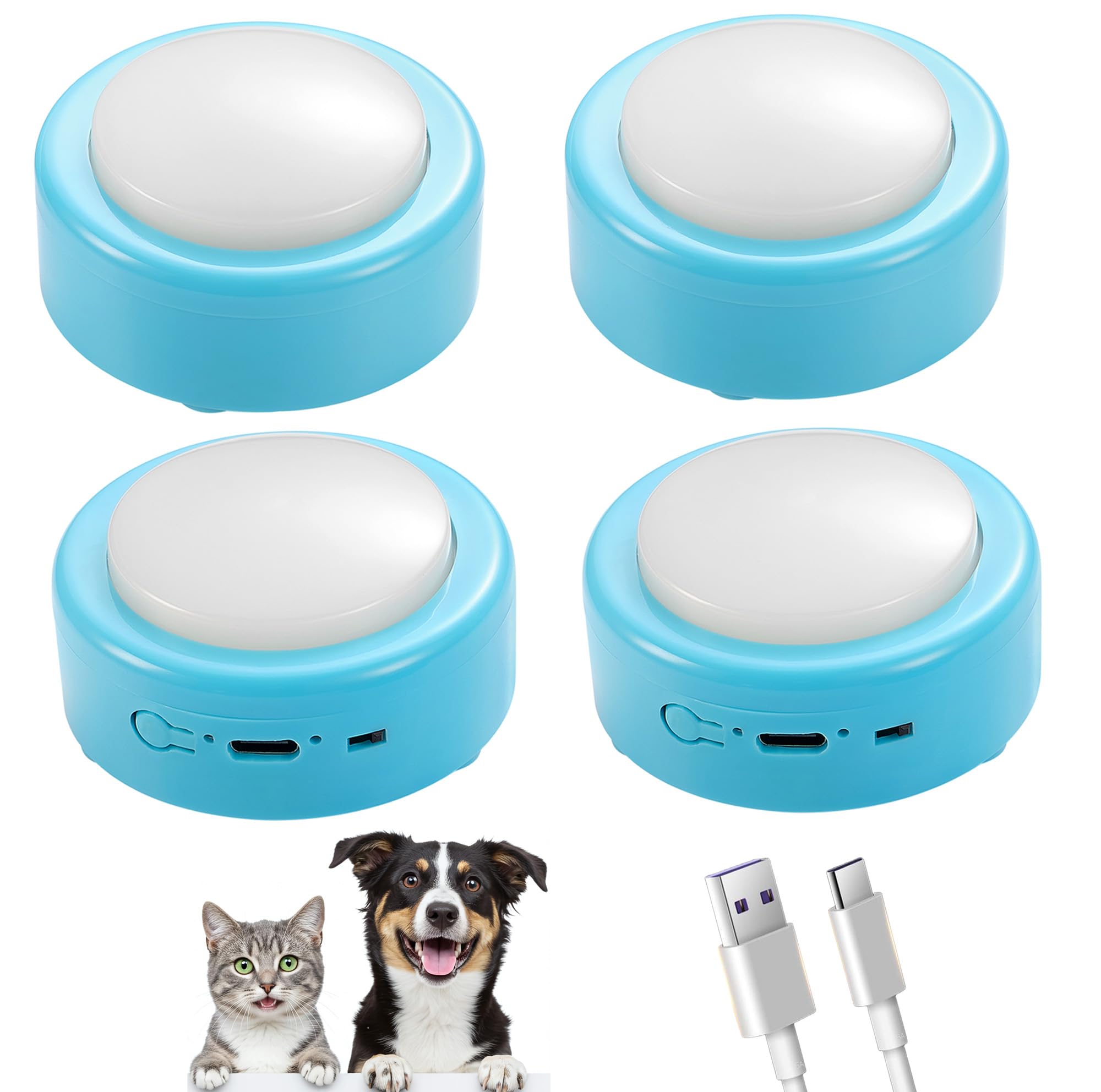 Photo 1 of Topodome Talking Buttons for Cats and Dogs, Set of 4 Blue Rechargeable Buttons with Voice Recording for Pet Communication, Puppy & Kitten Easy Press, Small Animal Speech