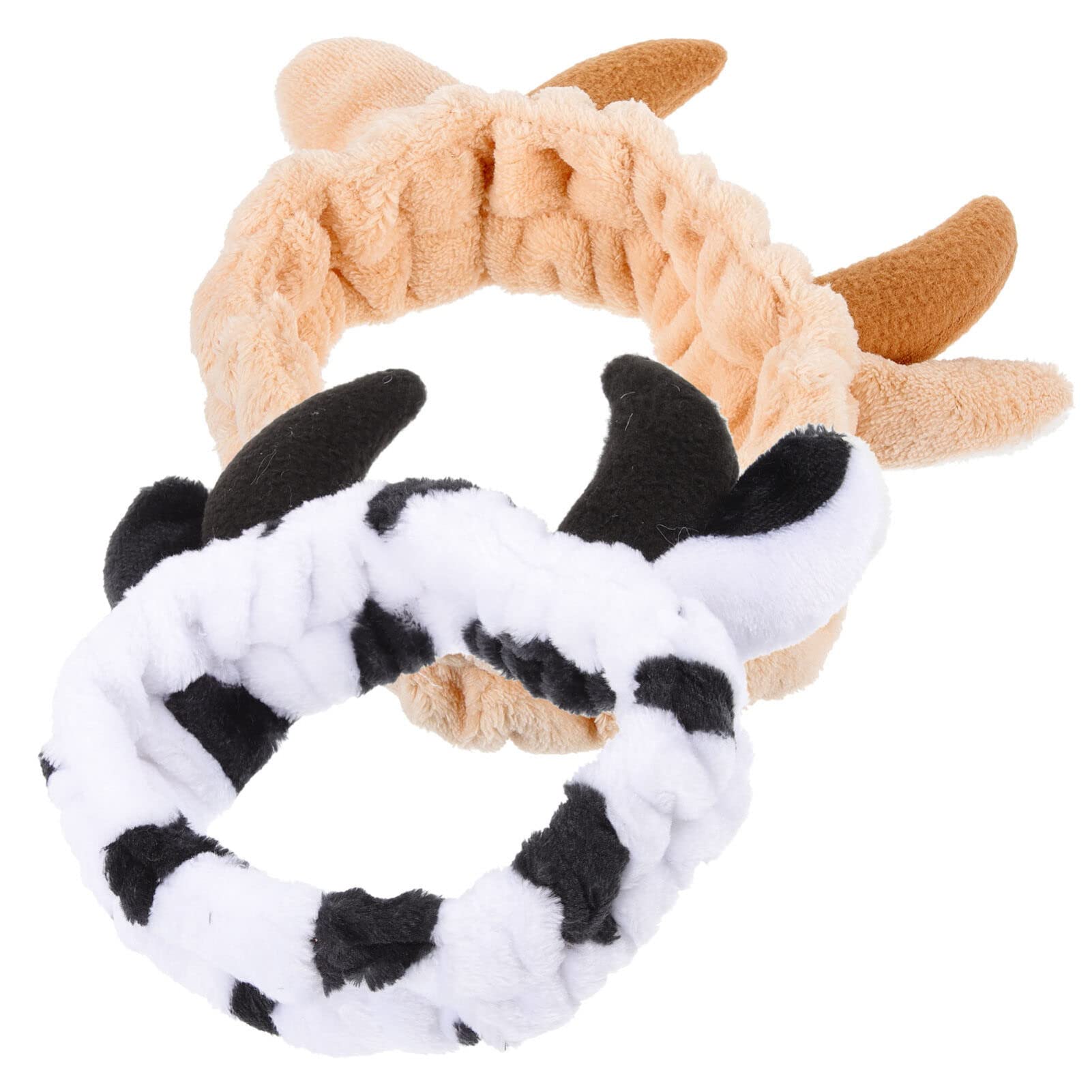 Spa Headband 2pcs Animal Ear Spa Makeup Headband Cow Shaped Spa Hair Band Plush Cute Face Washing Headband Shower Yoga Head Wraps Skincare Sweatband Towel for Girls Women