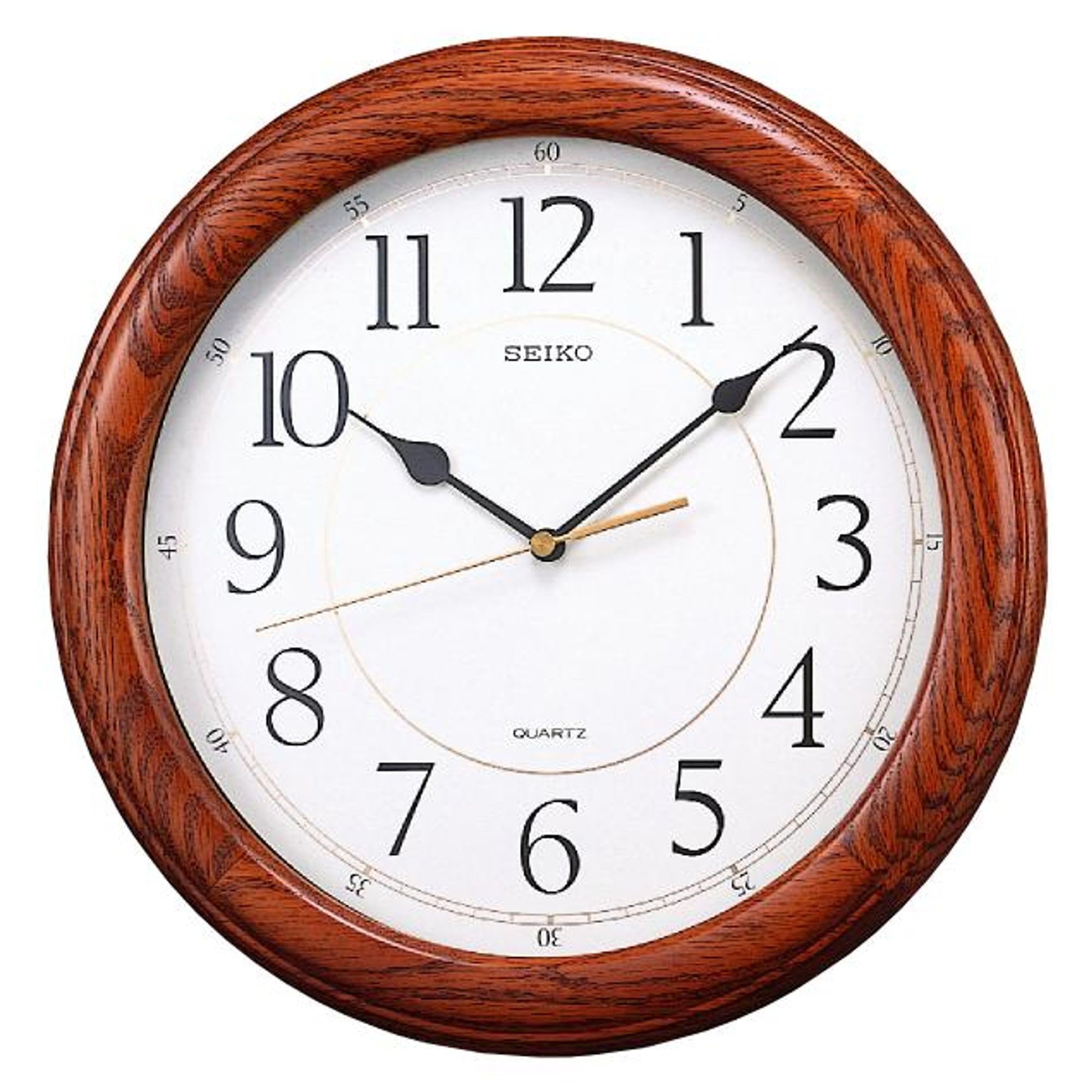 Photo 1 of Seiko Wall Clock Quiet Sweep Second Hand Dark Brown Solid Oak Case