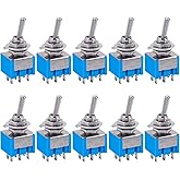 Taiss 10Pcs DPDT Mini Toggle Switch 6-Pin 2 Position ON/ON Miniature Toggle Switches 6A 125VAC Toggle Switch MTS-202