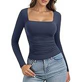 PINKMSTYLE Womens Square Neck Long Sleeve Top Warm Double Lined Shirt for Casual Work Going Out Outfit