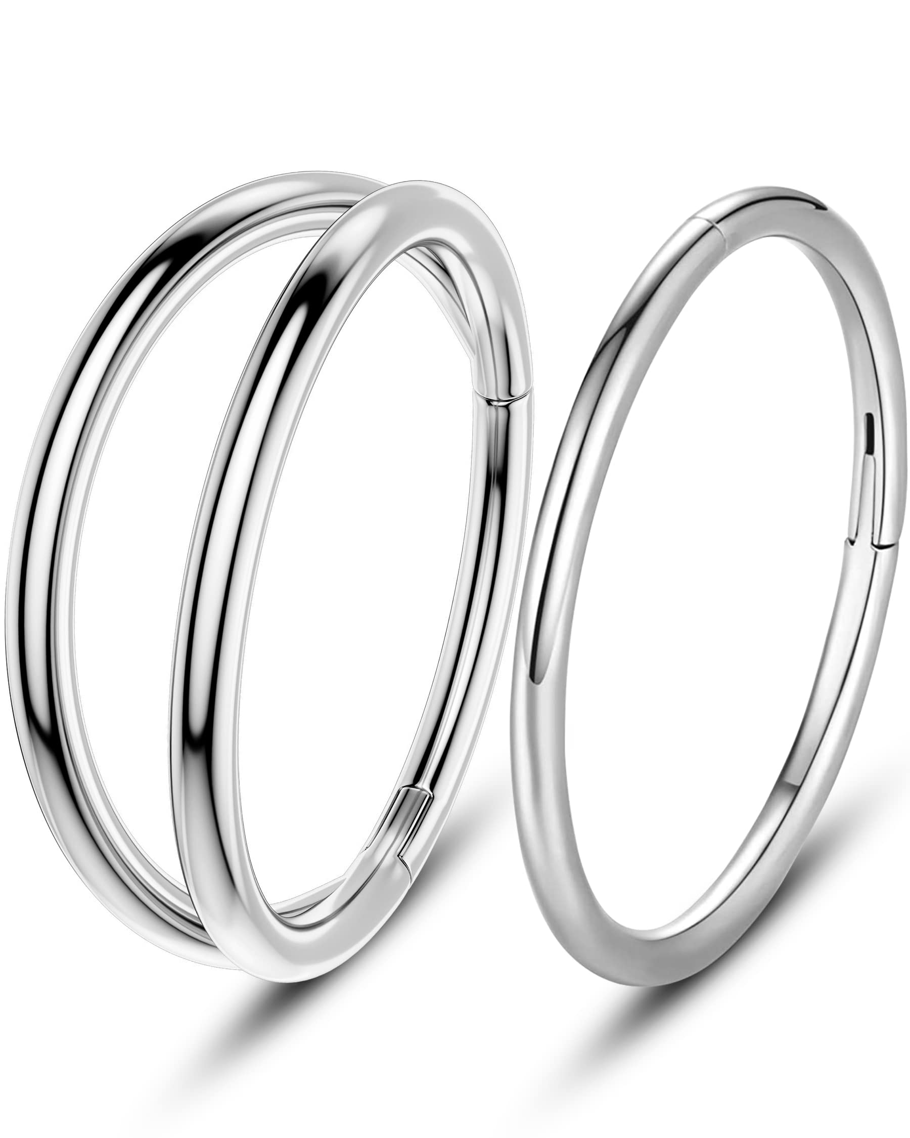 OUFER 2pcs Cartilage Helix Earrings Hoop 16G Orbital Conch Ring Tragus Daith Piercings Jewellery Rook Snug Hinged 316L Surgical Steel Septum Clicker Silver Nose Ring 1.2 8mm