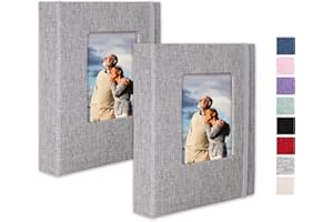 Cherrich Small Photo Album 4x6, Pack of 2 Linen Picture Book, Each Mini 26-Page Album Holds 52 Photos, Art Presentation Folder for Postcards & Picture Storage Grey