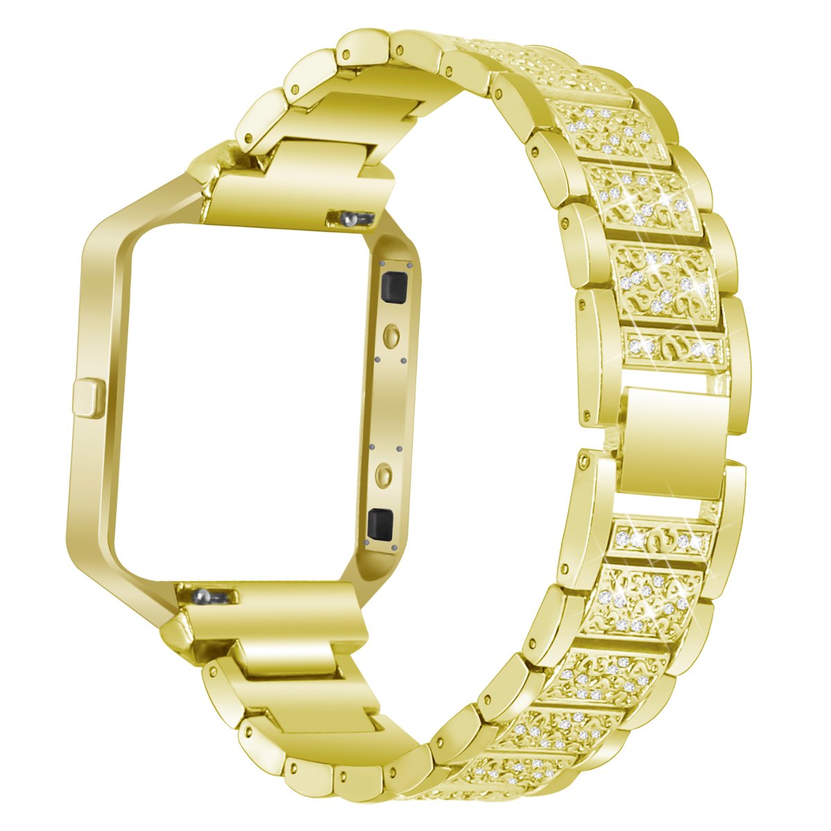 AISPORTS Compatible for Fitbit Blaze Strap with Frame for Women, Adjustable Stainless Steel Bling Glitter Jewelry Crystal Diamond Metal Bracelet Wristband Replacement Strap for Fitbit Blaze Smartwatch