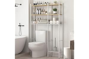 LIMEHILL Extra Wide Over The Toilet Storage - 37.5" W, 4-Tier Over Toilet Bathroom Organizer with Extra Side Shelf and 2 Drain Baskets, Space Saver Storage for Bathroom, Balcony, Living Room