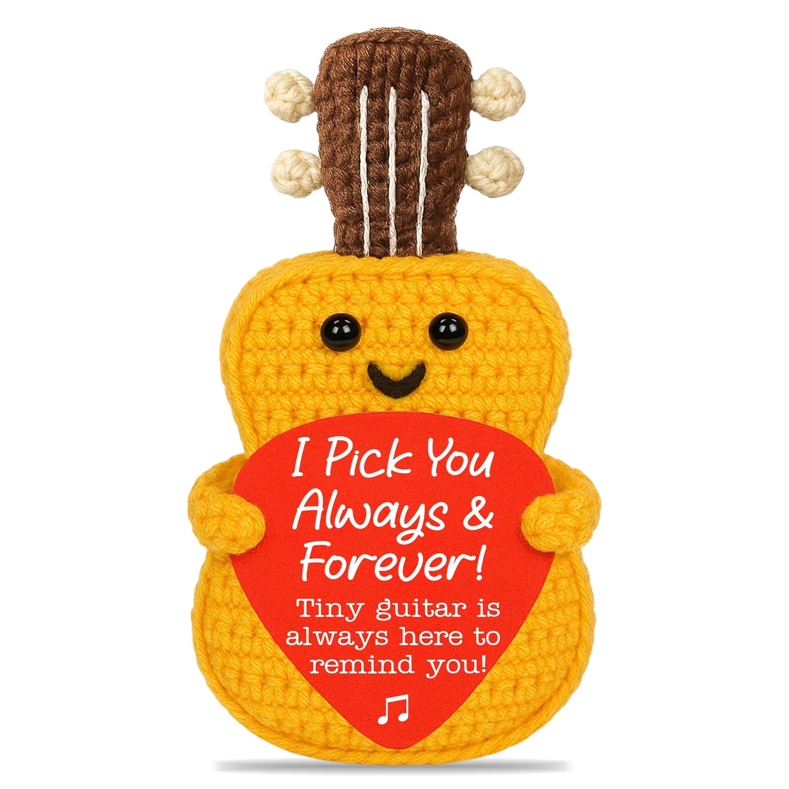 Emotional Support Gift, Mini Funny Positive Crochet Guitar with Affirmation Cards, Cute Handmade Emotional Support Plush for Home Office Desk Decor, Good Luck Gifts for Men Family Friend Colleague