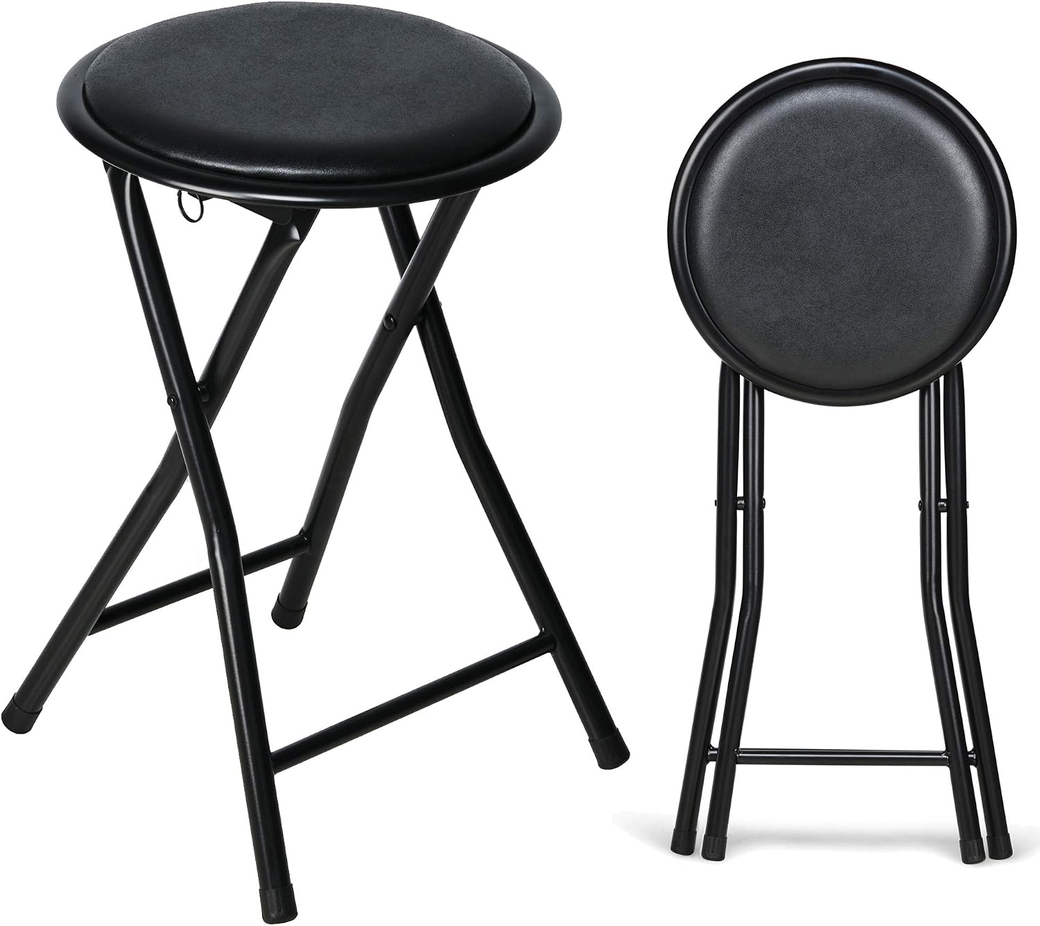 Nyxi Round Compact Folding Stool Chair for Home Office (1 X Stool, Black)
