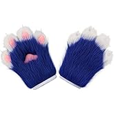 hbbhml Faux Fur Plush Furry Cat Claw Gloves Fursuit Animal Fox Paws Mittens Halloween Cosplay Costume Accessories for Adult