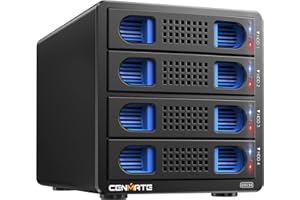 CENMATE 4 Bay Hard Drive Enclosure with Cooling Fan for 2.5/3.5" SATA HDD/SSD with USB A/C 3.0＋eSATA Cable, 3.5 Hard Drive Reader Supports 72TB Capacity(NO RAID/NAS)