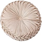 HLOVME Throw Pillow for Couch Decorative 3D Pumpkin Round Velvet Cushion for Sofa Bed Chair Floor 15"X15", Beige