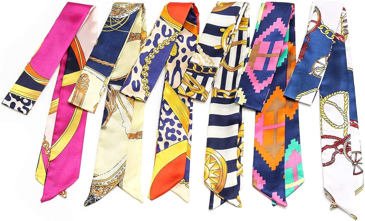 Obosoyo 6pcs Fashion Bag Handbag Handle Ribbon Scarf Neckerchief Scarf Package Band Hair Head Decoration (6pcs Scarf B) at  Women’s Clothing store