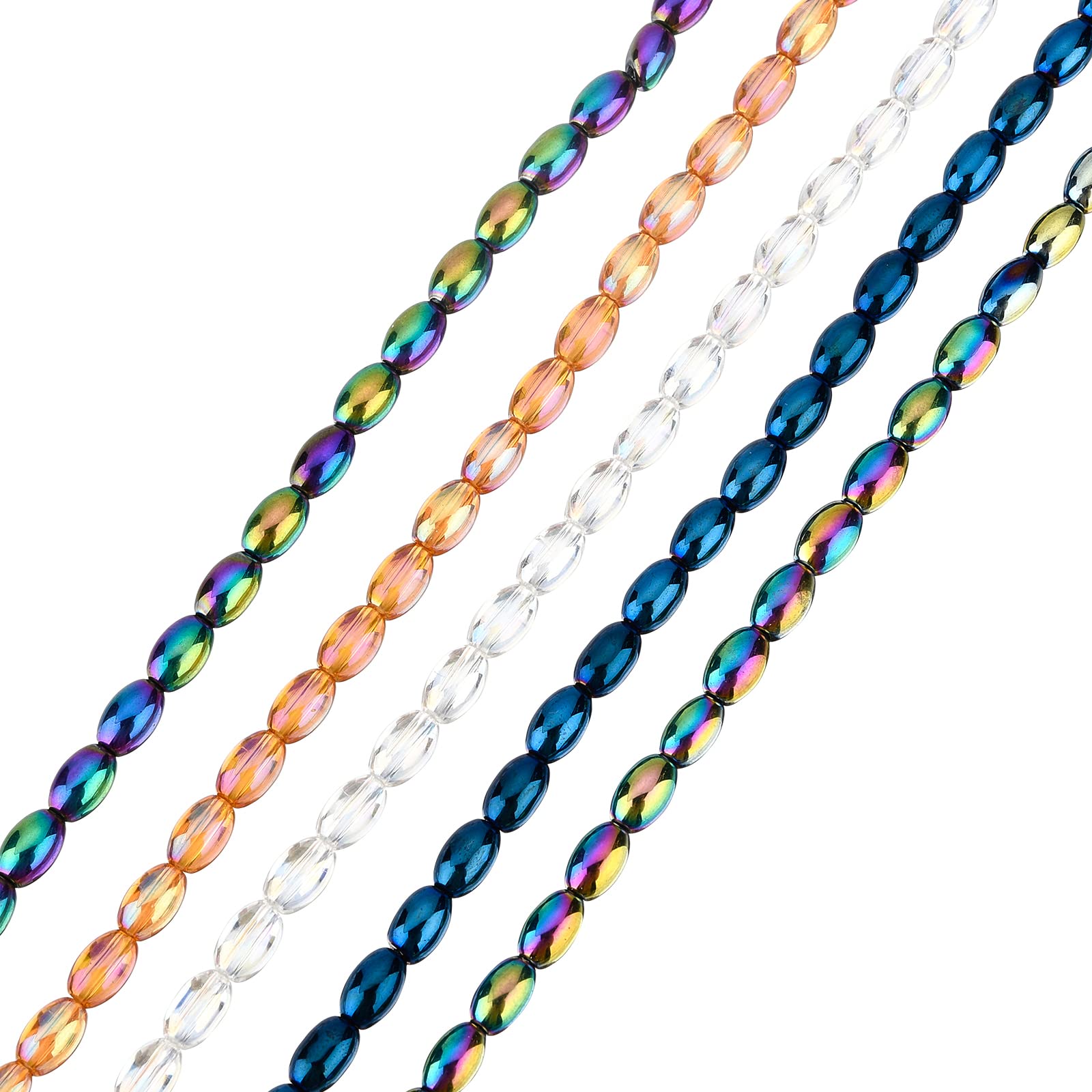 SUPERFINDINGS 10 Strands 2 Style Electroplate Glass Faceted Oval Beads AB Color Plated Spacer Beads Assortments for Jewelry Making - 2040pcs, 6.5x4.5mm, Coral, Clear AB, Blue, Glass, Oval, Craft Bead