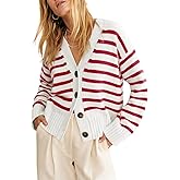 Saodimallsu Womens Striped Cardigan Sweaters V Neck Button Down Long Sleeve Open Front Ribbed Knit Outerwear