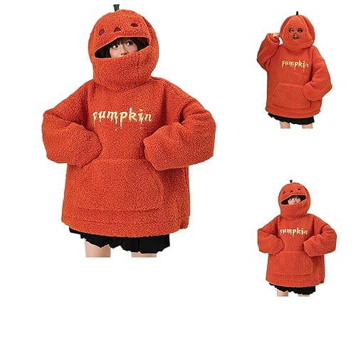 Halloween Hoodie Women Halloween Hoodies for Women Autumn Winter Trendy Letter Print Long Sleeve Sweatshirts with Fun Pumpkin Face Hood Soft Cosy Womens Jumper