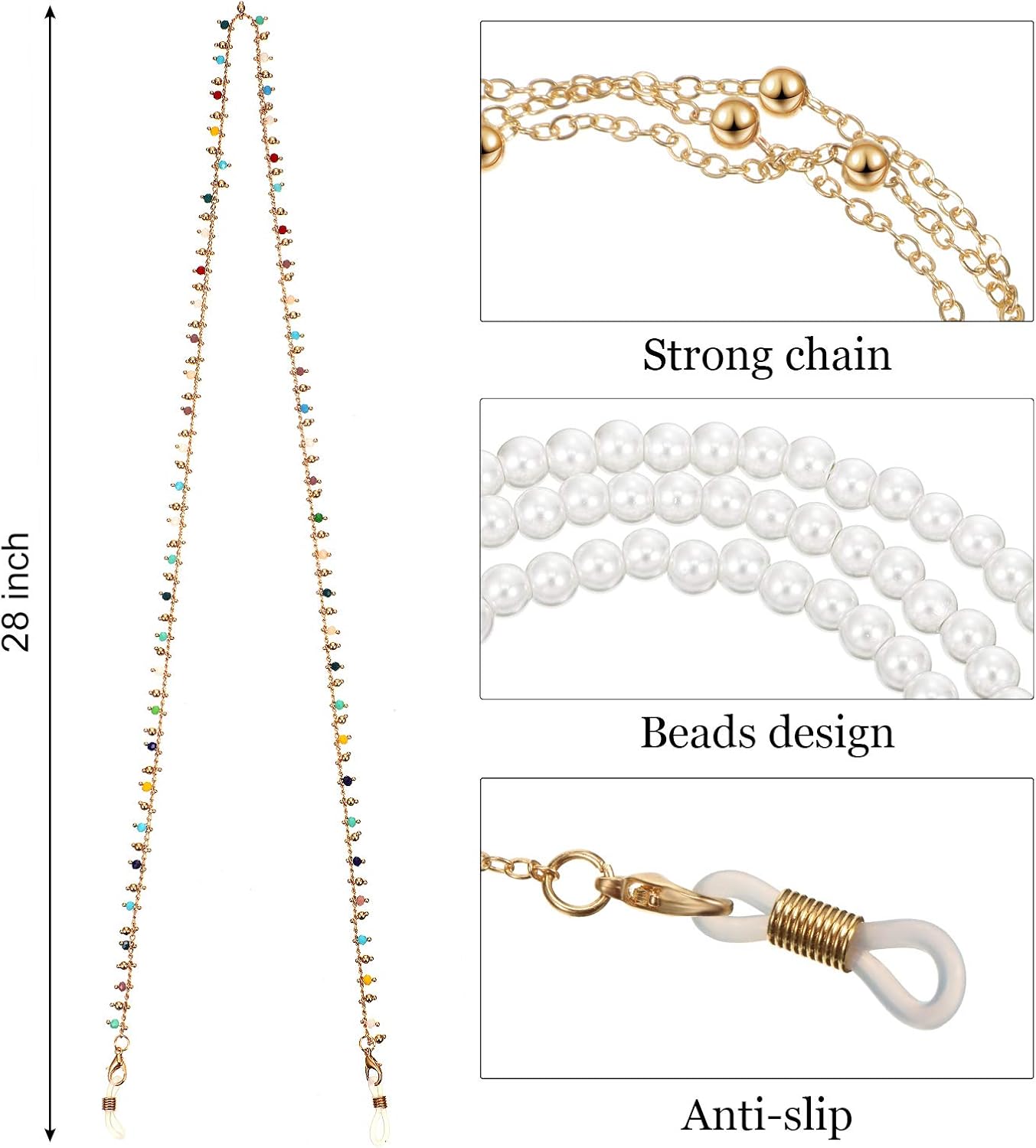 6 Pieces Beaded Eyeglass Chains Eyeglasses Strap Holder Face Covering